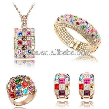 Luxo rainha jóias conjunto de acessórios de cristal colorido dubai ouro Senhoras casamento jóias conjunto